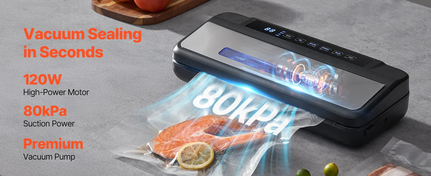 Succebuy 80Kpa 120W Electric Vacuum Sealer Machine 7-In-1 Wet Food Sealer with Free 10Pcs Vacuum Bags for Kitchen Food Storage