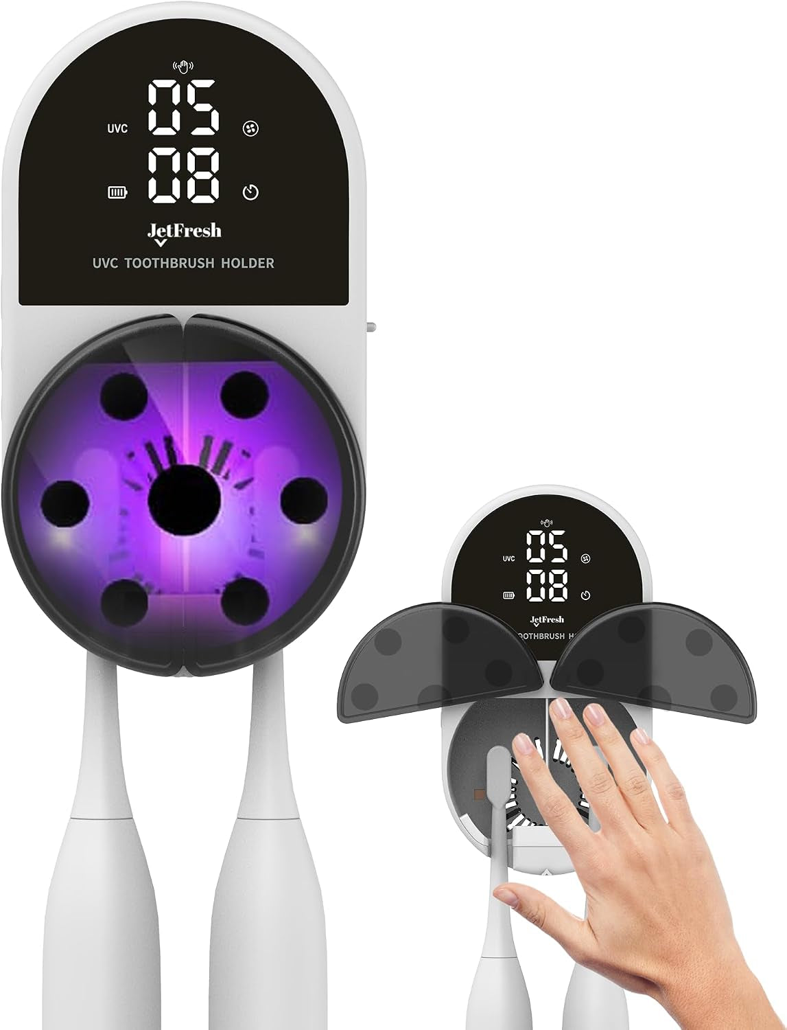 UV Toothbrush Sanitizer Holder | Wall Mounted UV-C Toothbrush Cleaner | Tooth Brush Sanitizer Holder Auto Shut-Off, USB Rechargeable, Fits All Brushes, Bathroom Organizer