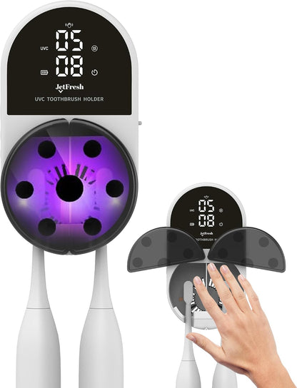 UV Toothbrush Sanitizer Holder | Wall Mounted UV-C Toothbrush Cleaner | Tooth Brush Sanitizer Holder Auto Shut-Off, USB Rechargeable, Fits All Brushes, Bathroom Organizer