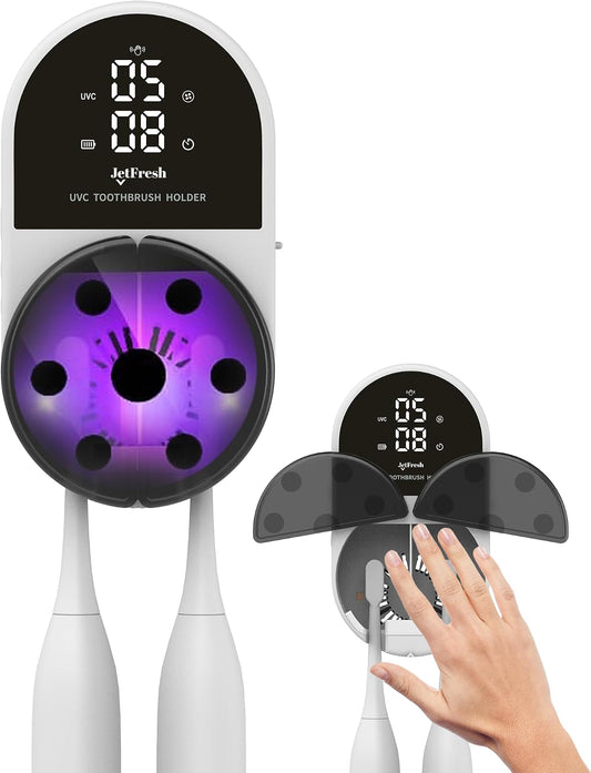 UV Toothbrush Sanitizer Holder | Wall Mounted UV-C Toothbrush Cleaner | Tooth Brush Sanitizer Holder Auto Shut-Off, USB Rechargeable, Fits All Brushes, Bathroom Organizer