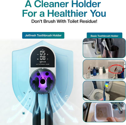 UV Toothbrush Sanitizer Holder | Wall Mounted UV-C Toothbrush Cleaner | Tooth Brush Sanitizer Holder Auto Shut-Off, USB Rechargeable, Fits All Brushes, Bathroom Organizer