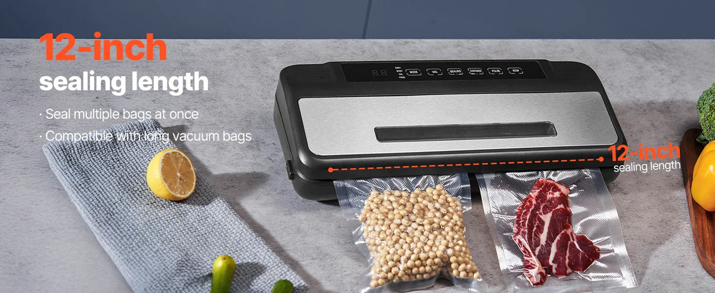 Succebuy 80Kpa 120W Electric Vacuum Sealer Machine 7-In-1 Wet Food Sealer with Free 10Pcs Vacuum Bags for Kitchen Food Storage