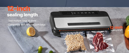Succebuy 80Kpa 120W Electric Vacuum Sealer Machine 7-In-1 Wet Food Sealer with Free 10Pcs Vacuum Bags for Kitchen Food Storage