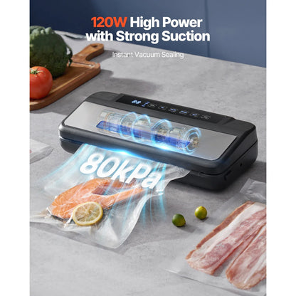 Succebuy 80Kpa 120W Electric Vacuum Sealer Machine 7-In-1 Wet Food Sealer with Free 10Pcs Vacuum Bags for Kitchen Food Storage