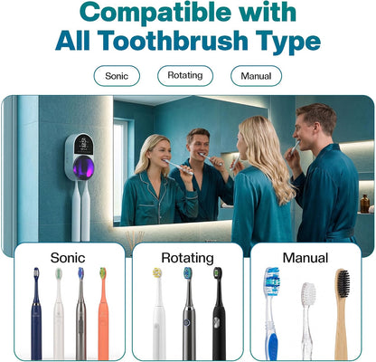 UV Toothbrush Sanitizer Holder | Wall Mounted UV-C Toothbrush Cleaner | Tooth Brush Sanitizer Holder Auto Shut-Off, USB Rechargeable, Fits All Brushes, Bathroom Organizer