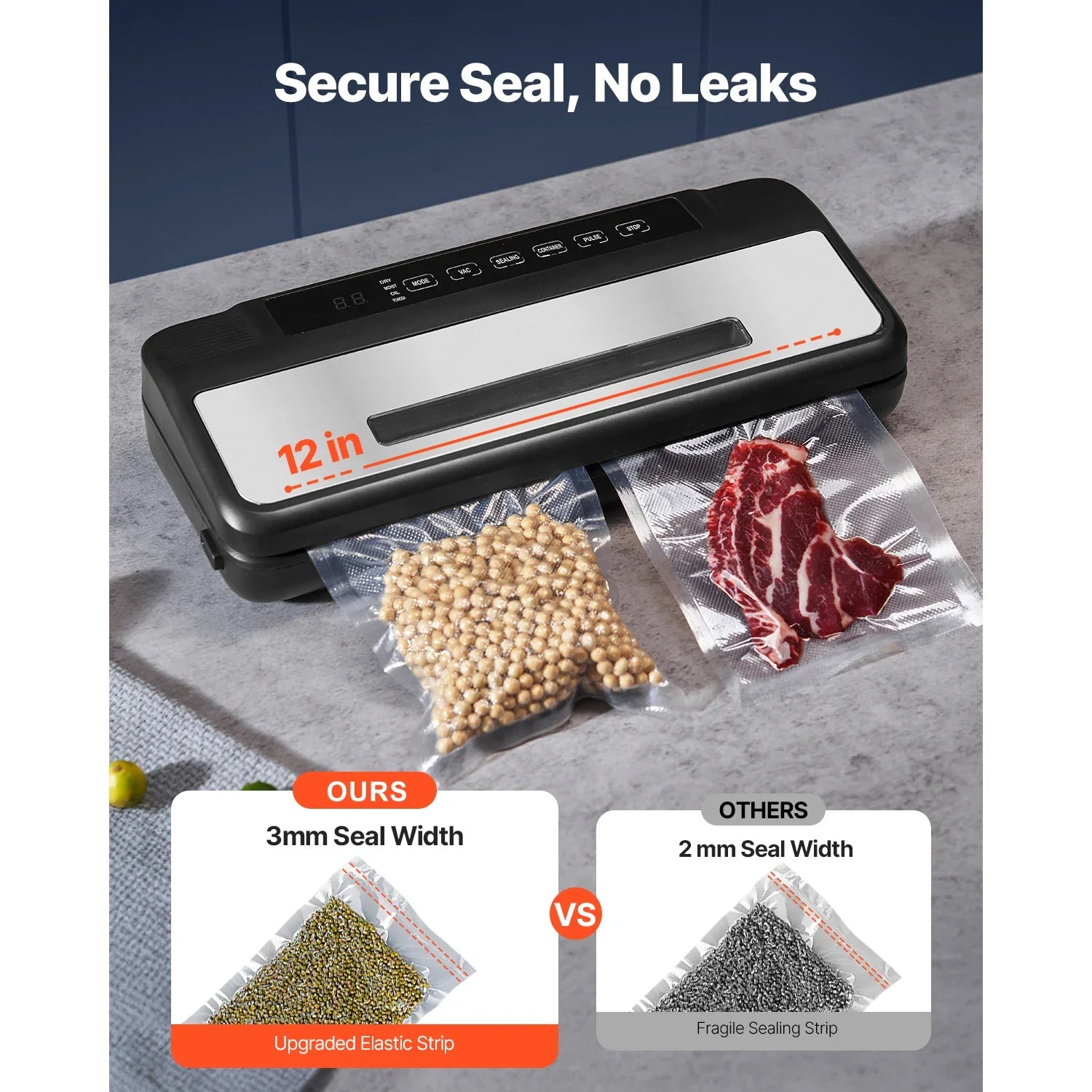 Succebuy 80Kpa 120W Electric Vacuum Sealer Machine 7-In-1 Wet Food Sealer with Free 10Pcs Vacuum Bags for Kitchen Food Storage