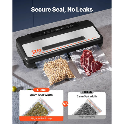Succebuy 80Kpa 120W Electric Vacuum Sealer Machine 7-In-1 Wet Food Sealer with Free 10Pcs Vacuum Bags for Kitchen Food Storage